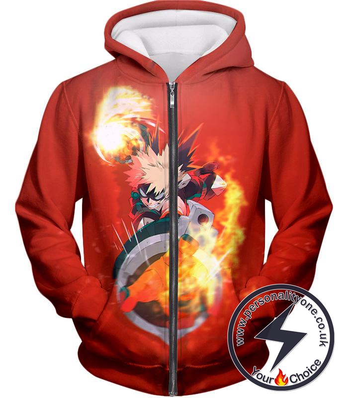 My Hero Academia Katsuki Bakugo Explosion Red Zip Up Hoodie